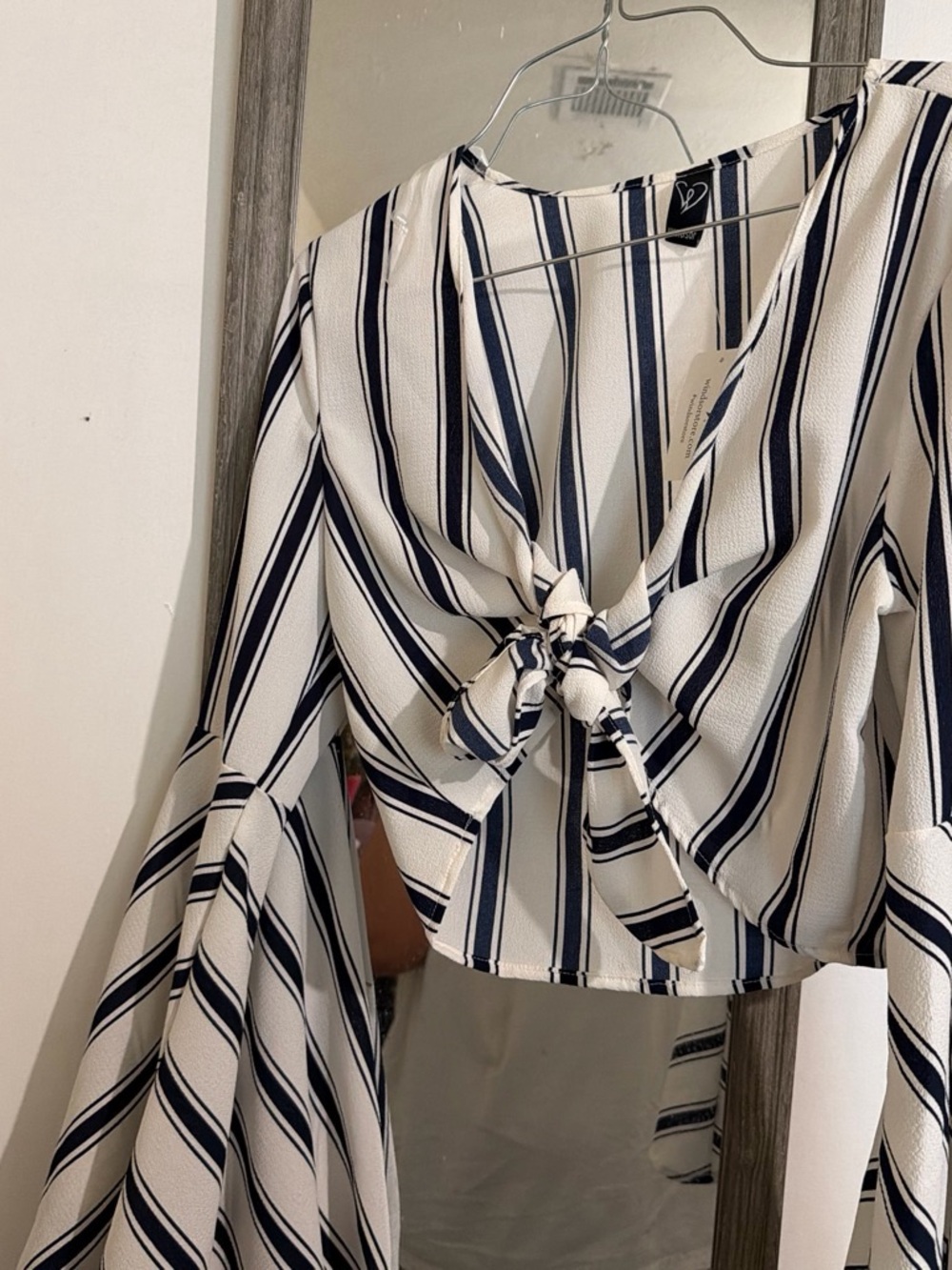 Windsor White & Navy Striped Tie-Front Crop Top
